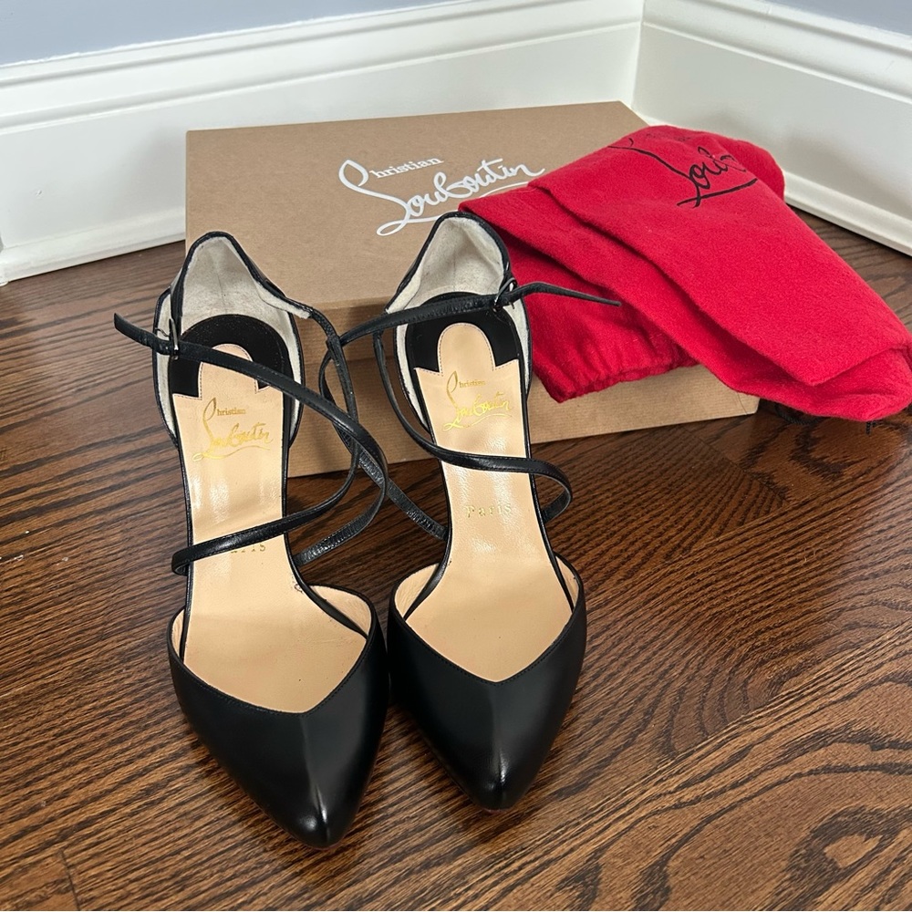 Authentic Christian Louboutin Crossbreche 100 Kid Black Pumps Sz 36